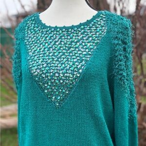 Vintage Lara Ferente Teal Statement Sweater Sz M